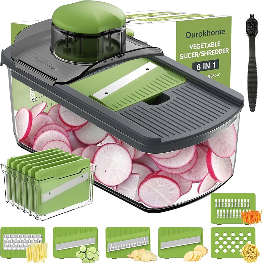Ourokhome Mandolin Slicer for Kitchen Food, Hand Safe Vegetable Shredder with 6 Mandoline Blades,... | Amazon (US)