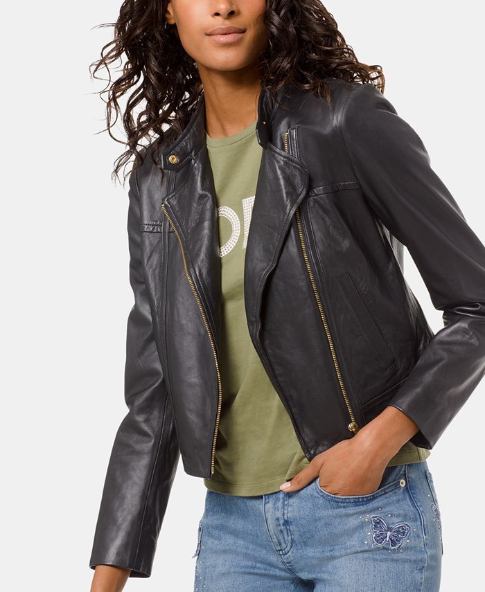 Michael Kors Leather Moto Jacket, Regular & Petite Sizes & Reviews - Jackets & Blazers - Women - ... | Macys (US)
