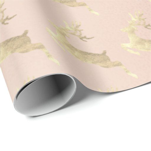 Rose Pink Gold Reindeer Holiday Christmas Delicate Wrapping Paper | Zazzle