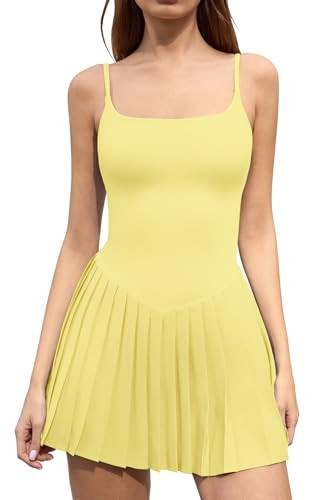 Amazon.com: QINSEN Women's Athletic Bodycon Tank Top with Pleated Skirt Tummy Control Workout Dre... | Amazon (US)
