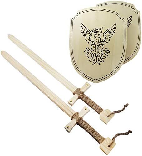 Adventure Awaits! - Wooden Toy Sword x2 Shield x2 Combo - Knights of The Round Table Style - Hand... | Amazon (US)