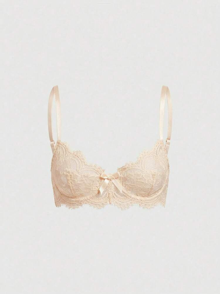 ROMWE Goth Lace Floral Embroidery Underwire Triangle Cup Bra | SHEIN