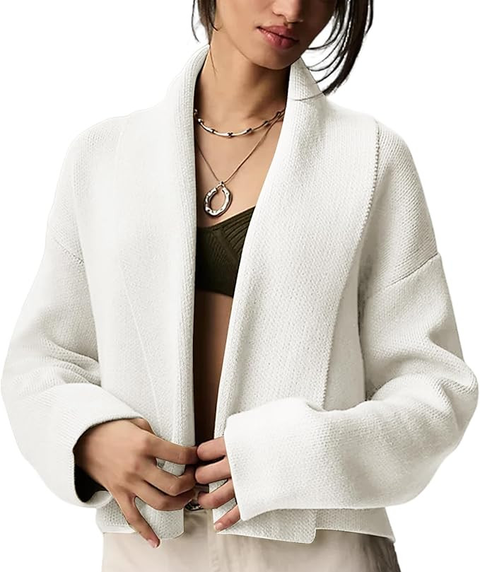 Wyeysyt Womens Cropped Cardigan Sweater Oversized Lapel Shawl Coatigan Chunky Knit Long Sleeve Sw... | Amazon (US)