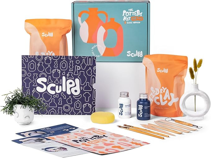 Sculpd Pottery Starter Kit - Complete Air Dry Clay Beginner Set for 2 Adults: Includes Sculpting ... | Amazon (US)