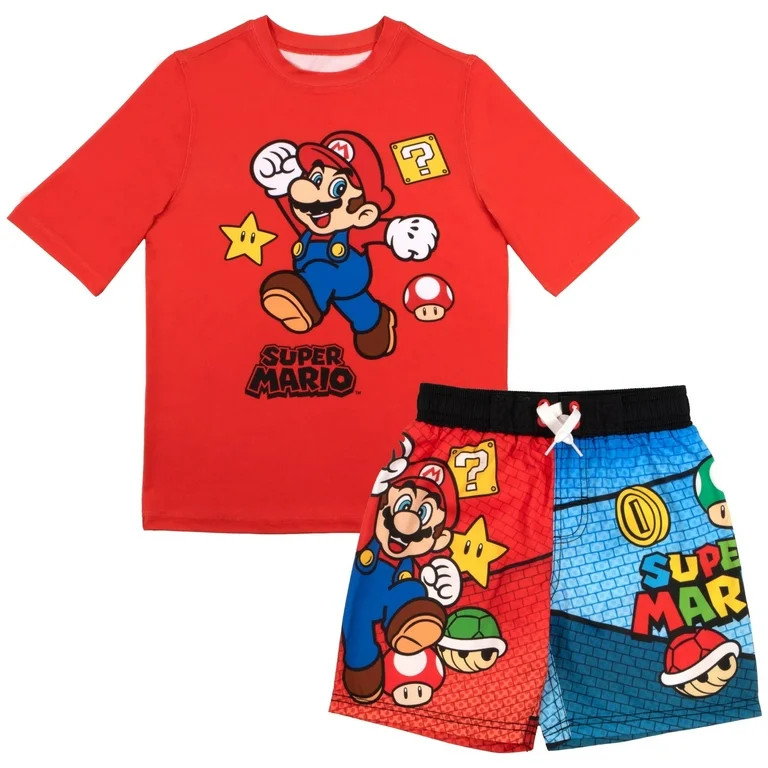 Nintendo Super Mario Bros Boys Swim Wear Rash Guard Set Super Mario 2 Piece Set Boys Swimsuit Boy... | Walmart (US)
