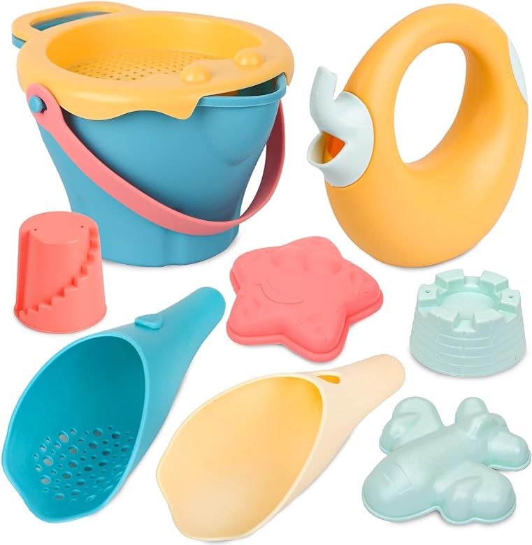 Kids Beach Toys Set 10pcs Sand Molds Watering Can and Bucket Beach Outdoor Games Sandbox Toys | Amazon (US)