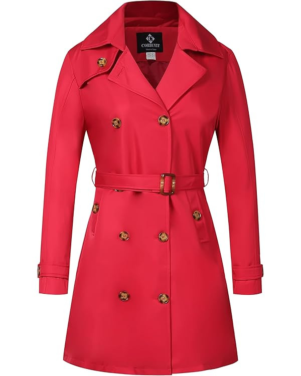 Trench Coats for Women, Double Breasted Mid-Length Belted Overcoat Long Dress Jacket with Detacha... | Amazon (US)