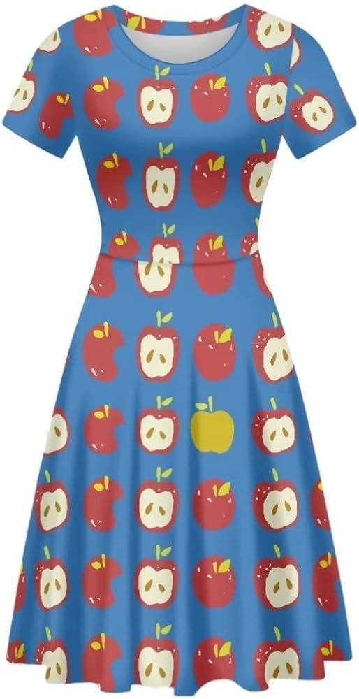 Casual A-Line Dress for Women Fashion Printed Round Neck Short Sleeve Party Swing Dress | Amazon (US)
