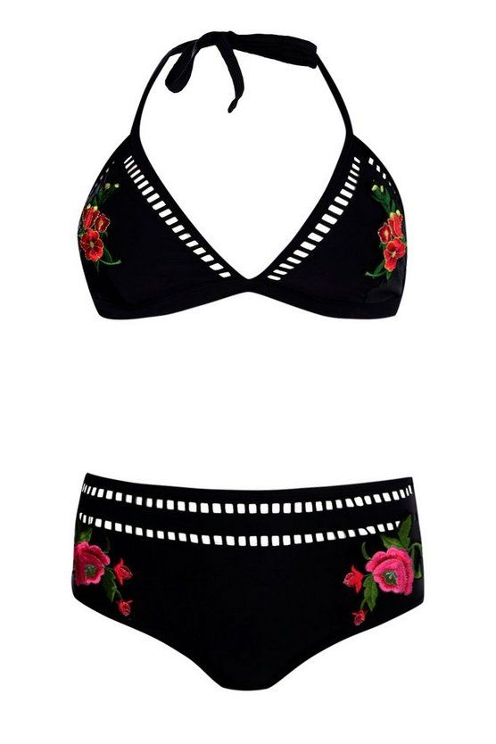 Plus Applique Flower High Waist Bikini | Boohoo.com (US & CA)