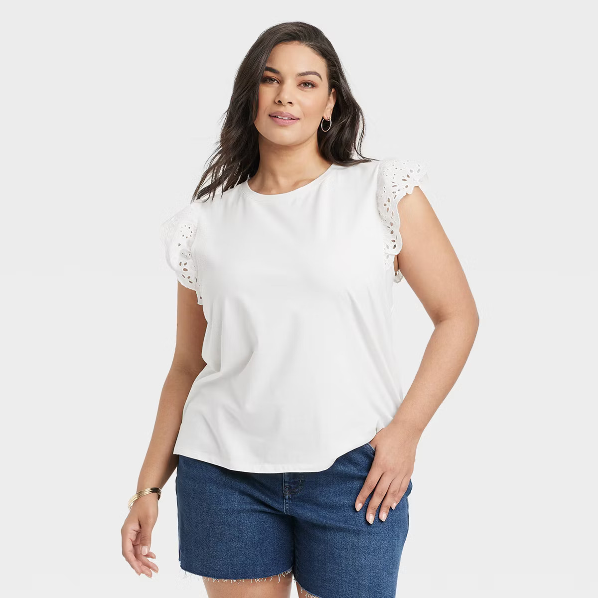 Women's Eyelet Flutter Short Sleeve T-Shirt - Ava & Viv™ | Target