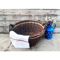 Vintage Primitive Farmhouse Hungarian Wooden Round Hand Wicker Cane Basket With Handle, Kitchen For Storage, Rustic Home Decor | Etsy (US)