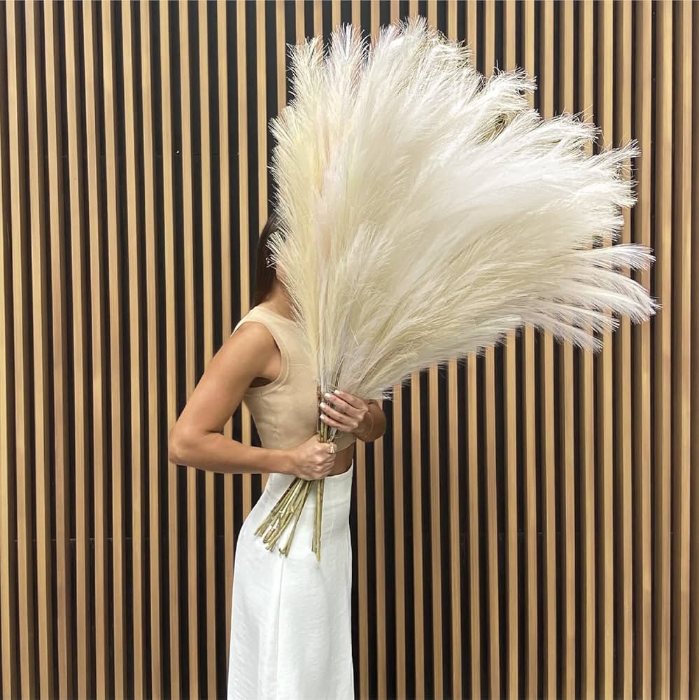 Sensia Home Decor Faux Pampas Grass Beige, Bulrush Reed Boho Tall Fluffy Feather Floral Pompas St... | Amazon (US)