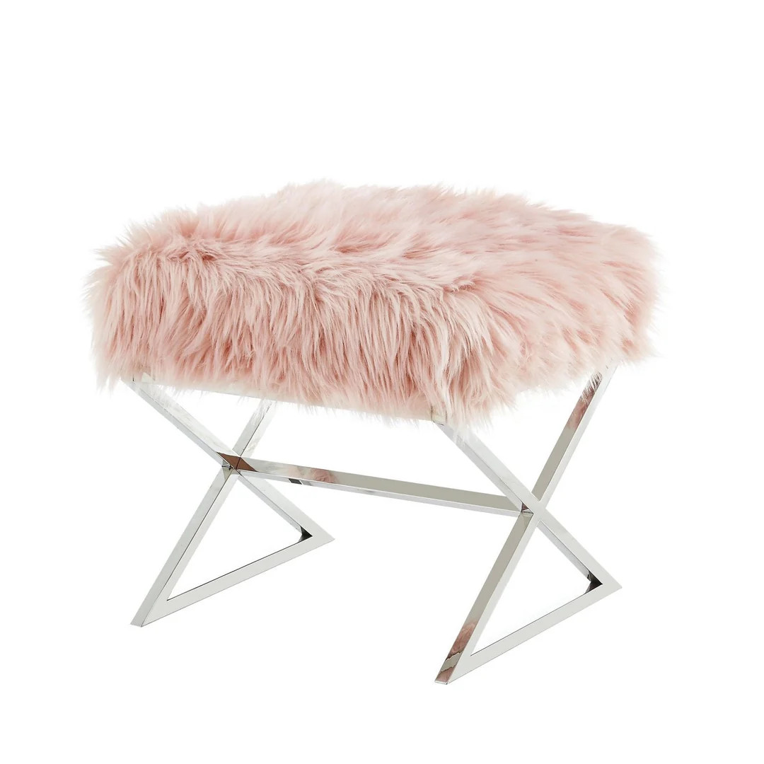 Aurora Faux Fur X-Leg Ottoman | Inspired Home