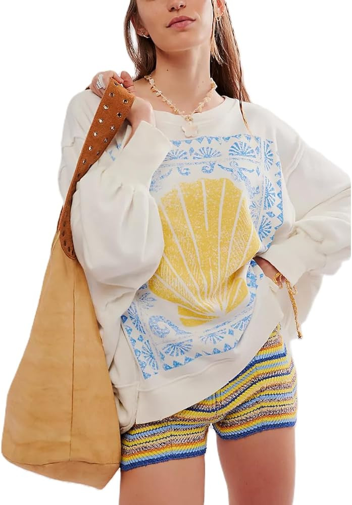 Amiblvowa Oversized Graphic Sweatshirt for Women Y2k Long Sleeve Drop Shoulder Crewneck Shirt Top... | Amazon (US)