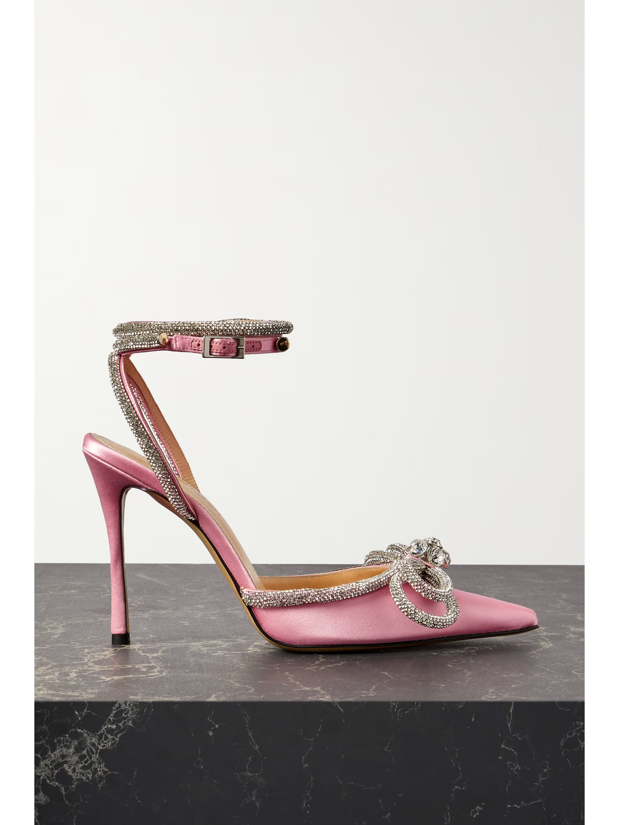 Double Bow crystal-embellished silk-satin point-toe pumps | NET-A-PORTER (US)