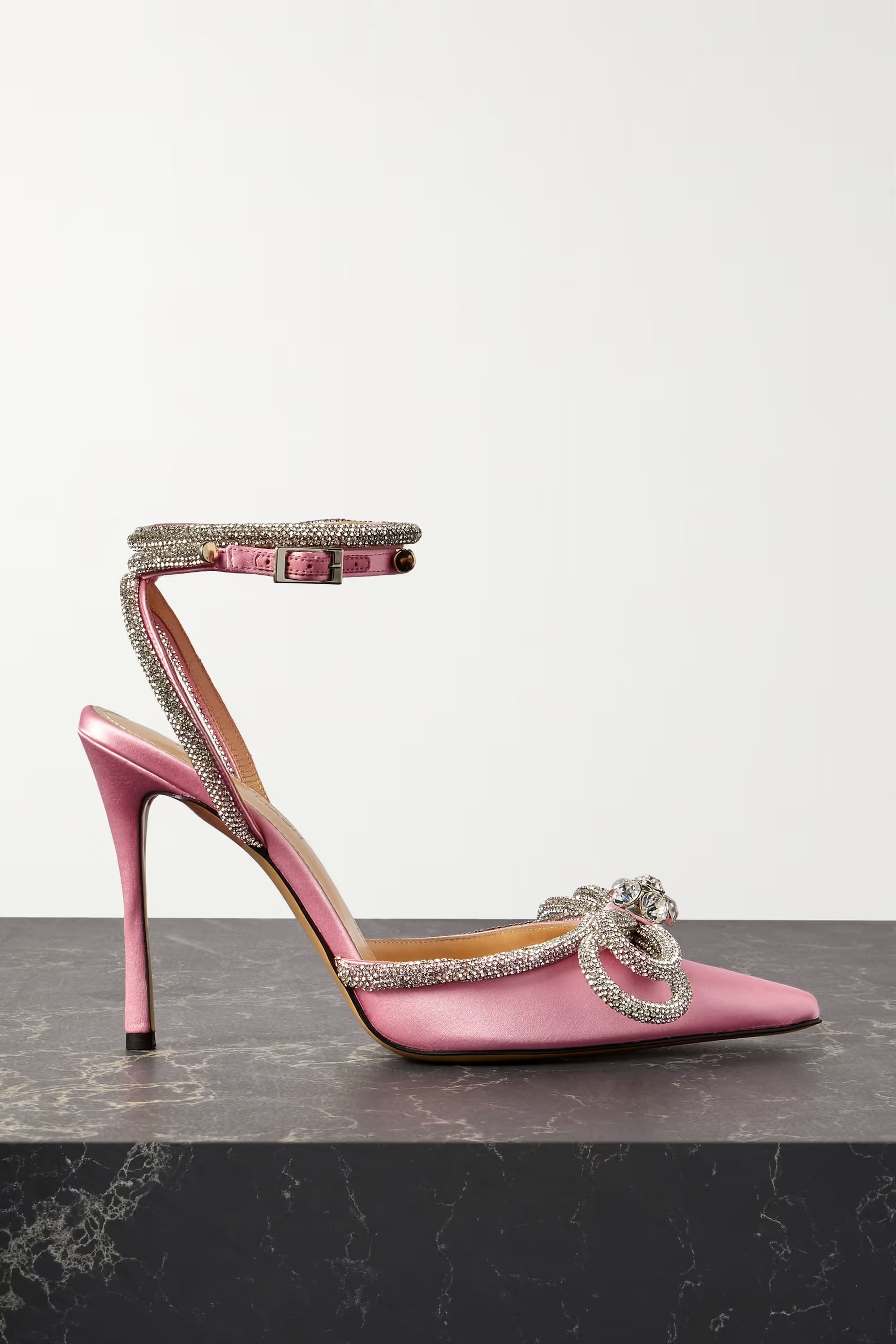 Pink Double Bow crystal-embellished silk-satin point-toe pumps | MACH & MACH | NET-A-PORTER | NET-A-PORTER (US)