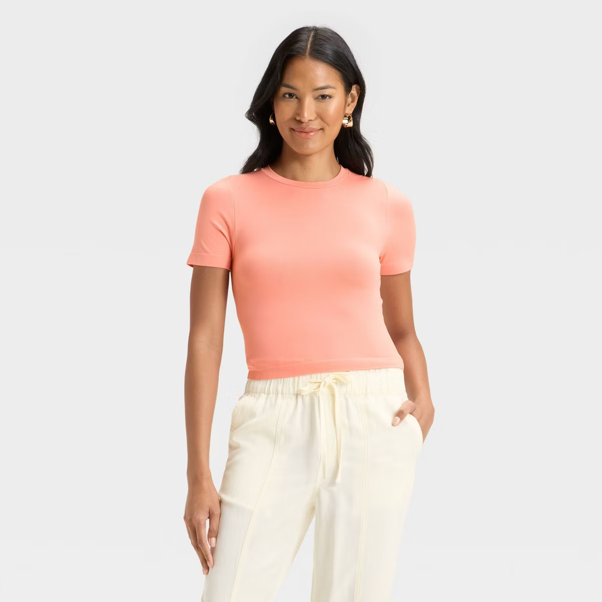 Women's Slim Fit Short Sleeve Seamless Baby T-Shirt - A New Day™ | Target