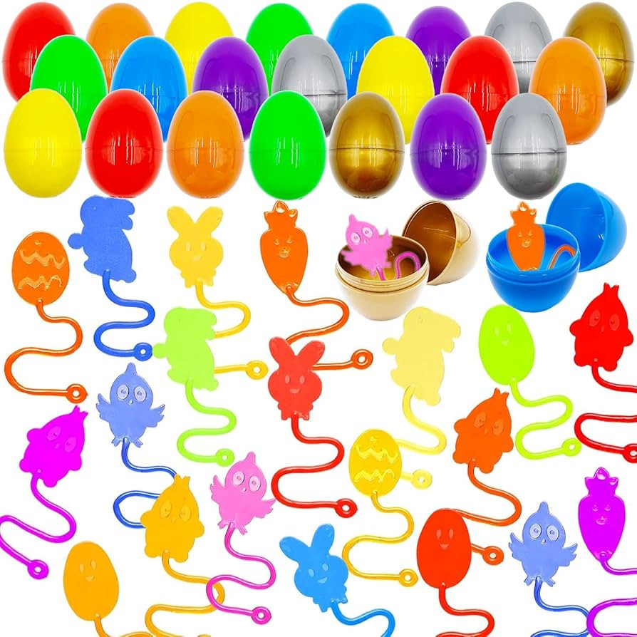 24 Pack Sticky Hands Toys Filled Easter Eggs, Plastic Easter Eggs Filled with Bunny Chick Sensory... | Amazon (US)