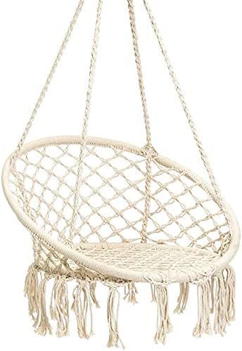 Caromy Hammock Chair Macrame Swing, Hanging Lounge Mesh Chair Durable Cotton Rope Swing for Bedroom, | Amazon (US)