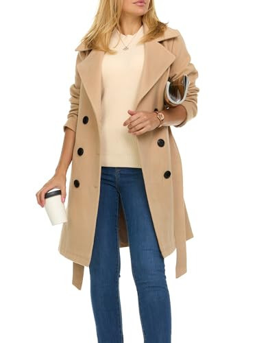 Steve Madden Trench Coat for Women – Double-Breasted Long Winter Faux Wool Coat - Khaki, 3X | Amazon (US)