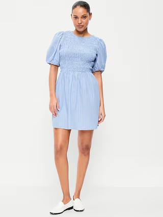 Smocked Puff-Sleeve Flare Mini Dress | Old Navy (US)