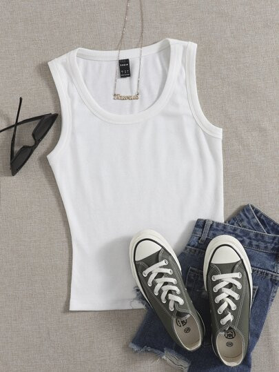SHEIN Solid Rib-knit Tank Top | SHEIN