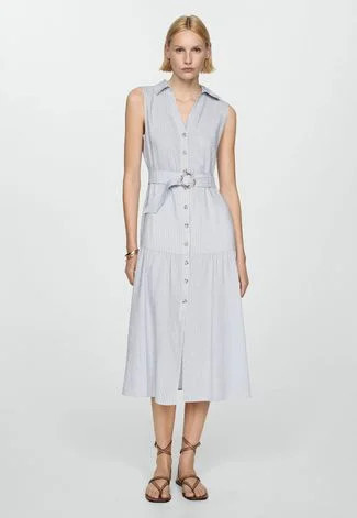 Vestido Mango Midi Recorte Listrado Off-White | Dafiti (BR)