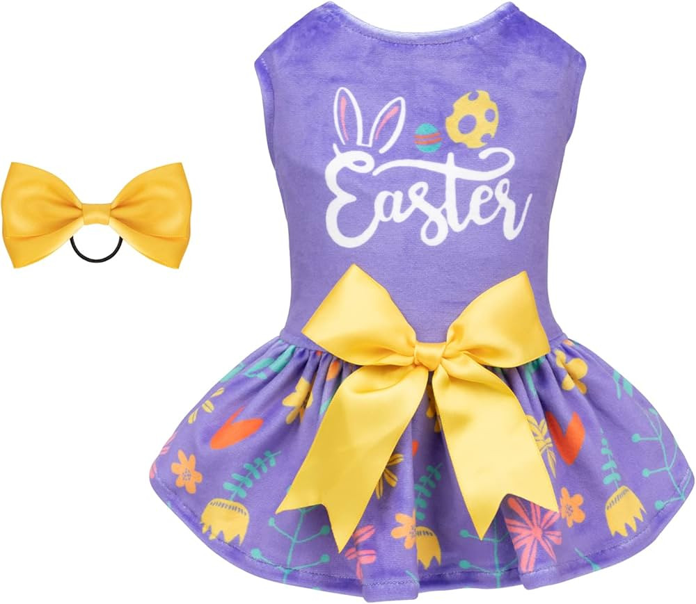 CuteBone Easter Dog Dress Velvet for Small Dogs Girl Flower Skirt Puppy Dresses Purple Dog Clothe... | Amazon (US)