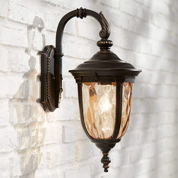 John Timberland Bellagio European Outdoor Carriage Light Fixture Bronze Metal 16 1/2" Hammered Gl... | Amazon (US)