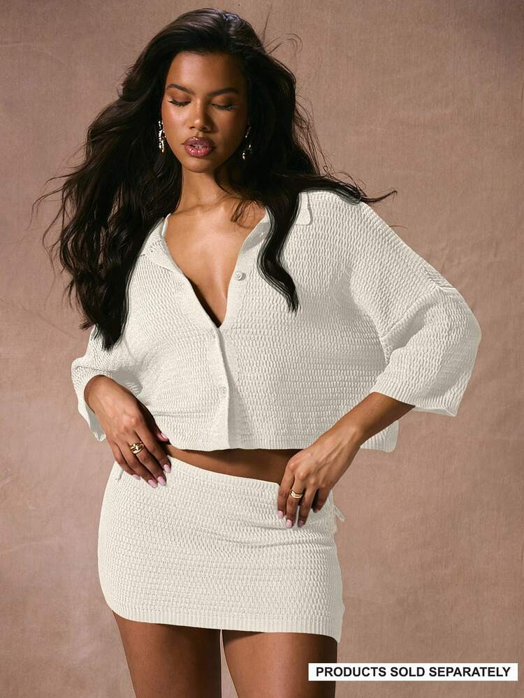 Musera Resort Crochet Knit Collared Button Through Cropped Beach Cover Up Top Only Vacation Spring Summer Elegant Sexy Spring Y2K 90'S Casual Cute Bridal Fall Holiday Hen Do Wedding Bachelorette | SHEIN