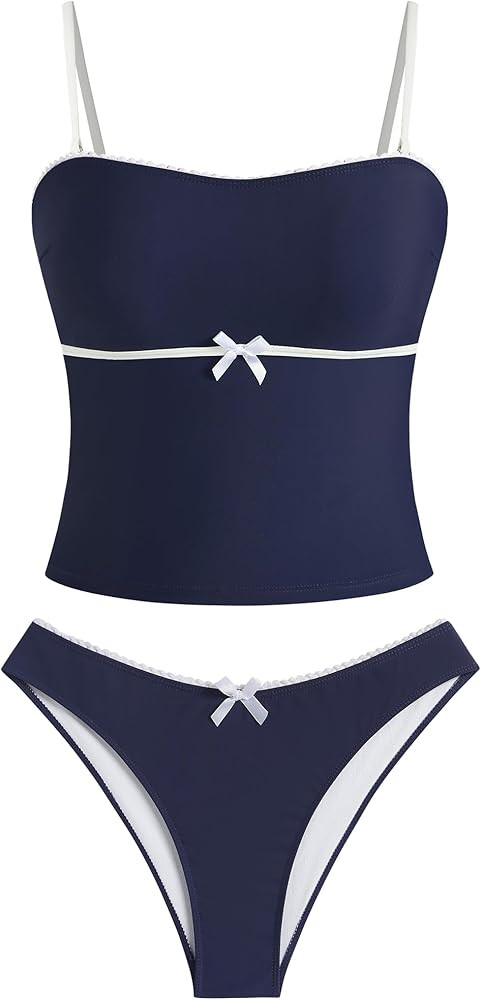 ZAFUL Tankini Swimsuits for Women Bow Tie Side Bathing Suits Tummy Control High Cut Two Piece Bik... | Amazon (US)