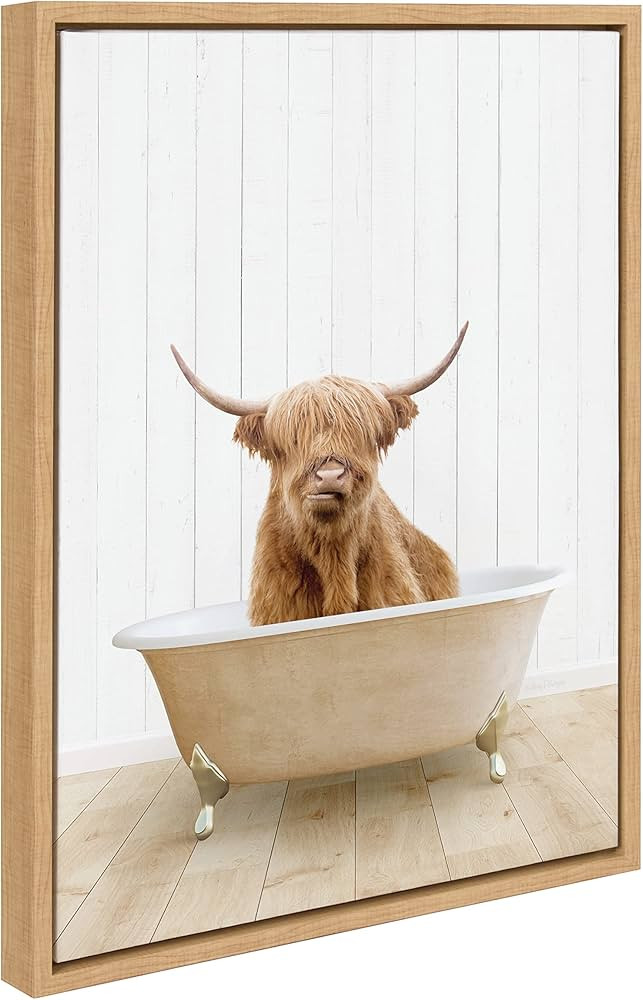 Kate and Laurel Sylvie Highland Cow Farmhouse Bath Framed Canvas Wall Art by Amy Peterson Art Stu... | Amazon (US)