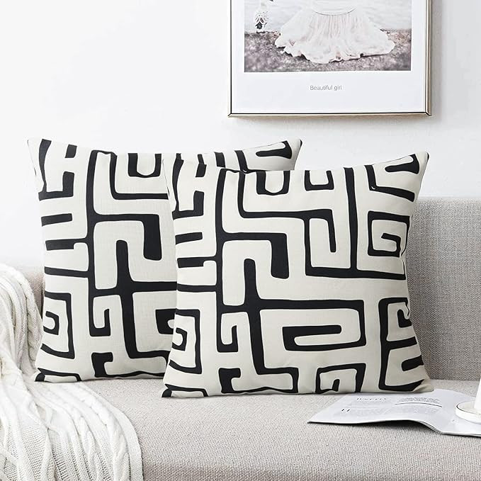 Pyonic Set of 2 Decorative Throw Pillow Covers Geometric Black and White Square Cushion Case for ... | Amazon (US)
