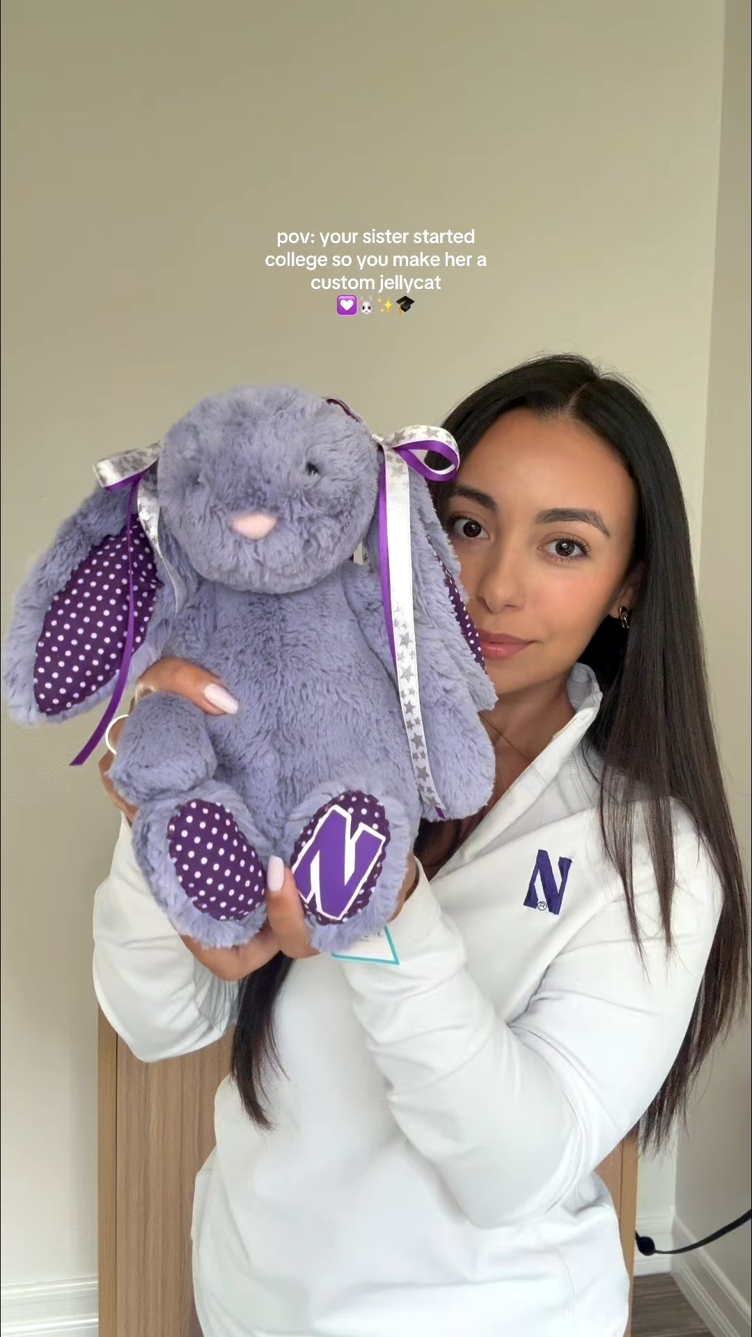 made my sister a custom jellycat to take a little piece of home to Northwestern University 💜✨ used my Cricut + HTV for the logo 🐰

#LTKHome #LTKFamily #LTKGiftGuide