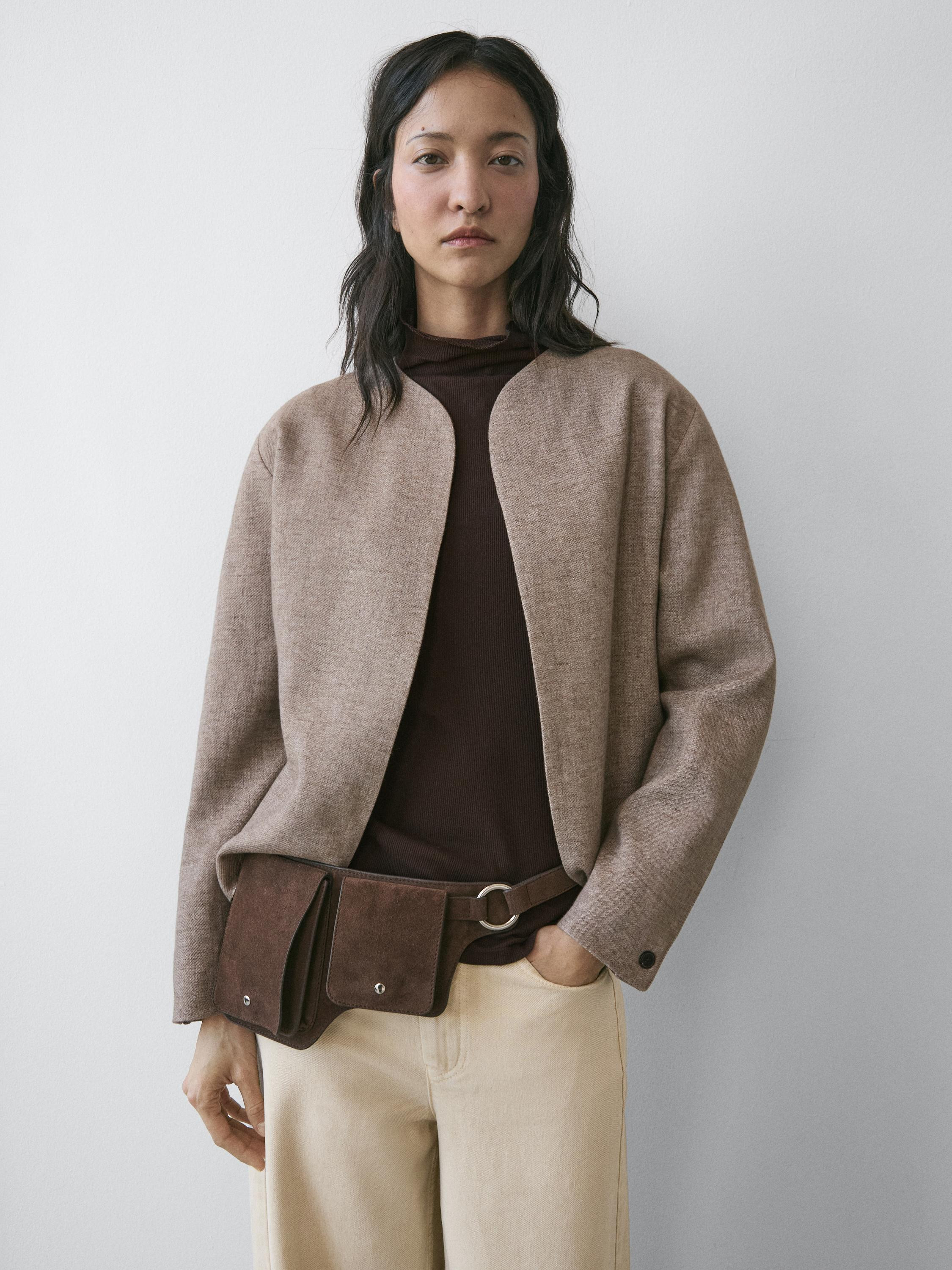 Veste courte en lin mélangé | Massimo Dutti FR