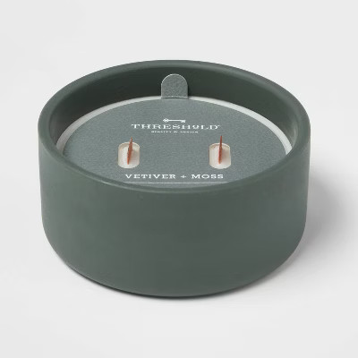 8oz 2-Wick Green Matte Ceramic Woodwick Candle Vetiver and Moss - Threshold™ | Target