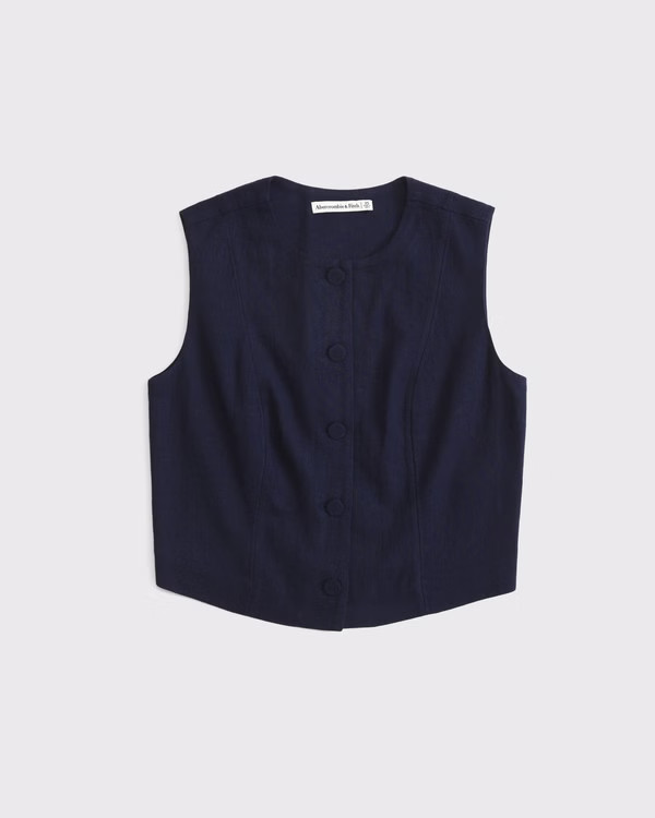 Cropped Linen-Blend Button-Through Vest | Abercrombie & Fitch (UK)