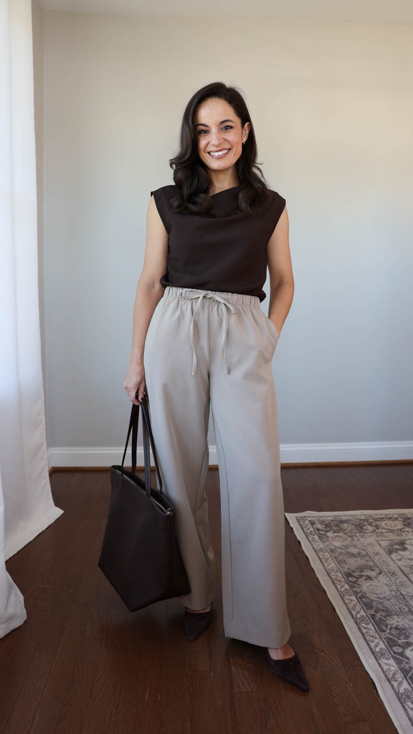 @Quince just released a new pair of crepe pants and they have an excellent petite fit! #quincepartner 

They have a 28” inseam, and a comfortable stretch drawstring waist. They come in a few different neutral colors so are easy to dress up and down. 

Stretch Crepe Drawstring Wide Leg: xs 
Draped Matte Cowl Neck Tank: xs 
Merino Wool Raglan Crewneck Cardigan: xs 
Comfort Stretch Trench Coat: xs in Dark Khaki 
Denim Jacket: xs 
Cotton Jersey Long Sleeve: xs 
Italian Leather Sneakers: size up ½ size