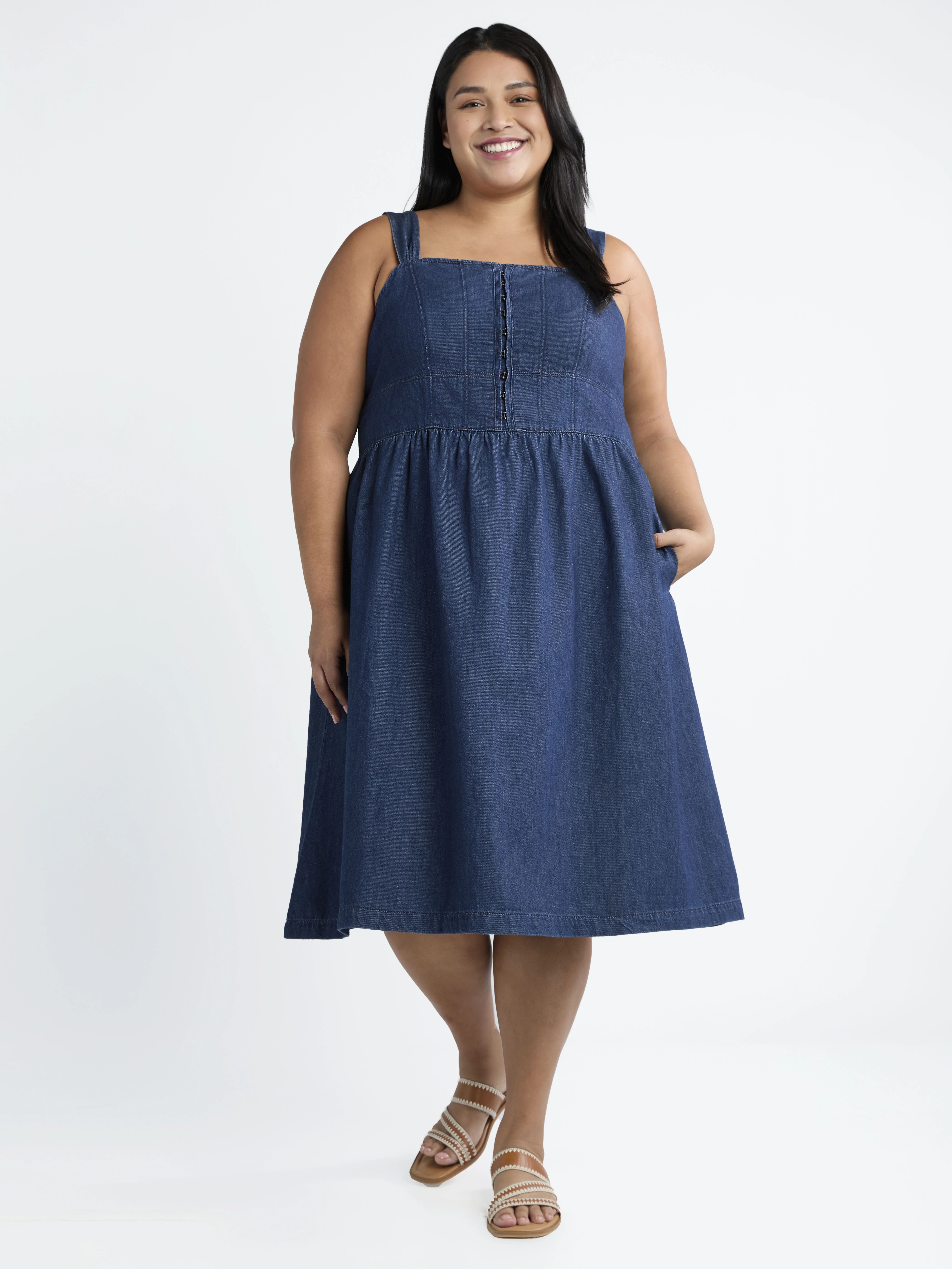 Terra & Sky Women's Plus Denim Corset Midi Dress, Sizes 0X-5X | Walmart (US)