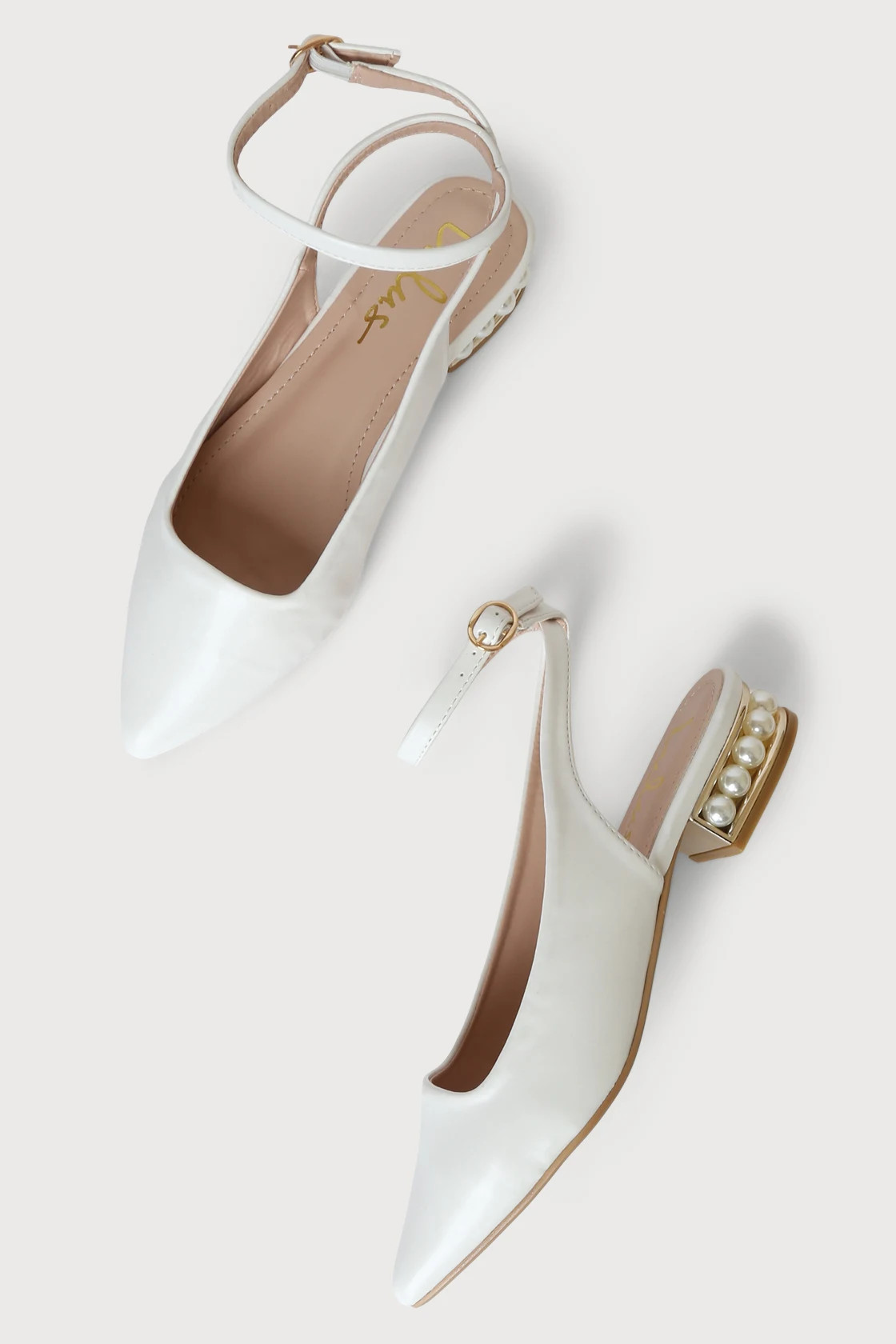 Flayna White Slingback Pearl Ankle Strap Flats | Lulus