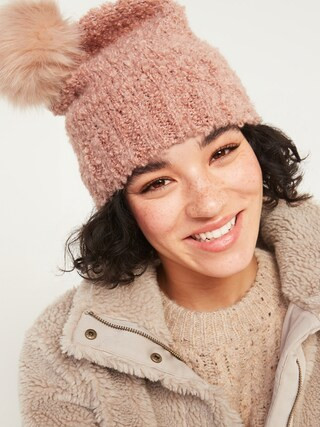 Cozy Bouclé Faux-Fur Pom-Pom Beanie Hat for Women | Old Navy (US)