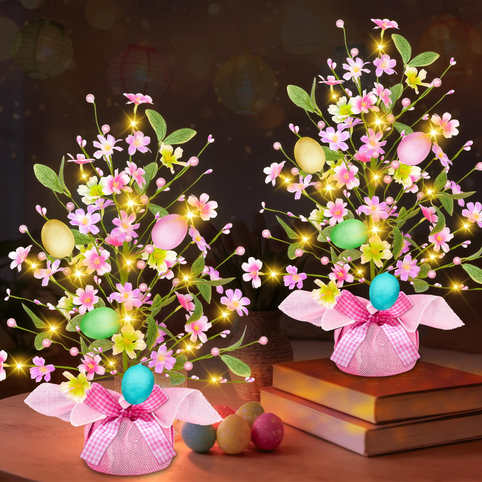 2 Pack & Timer - Easter Decorations, 21 Inch Easter Tree Tabletop with 20 Warm White Lights Batte... | Amazon (US)