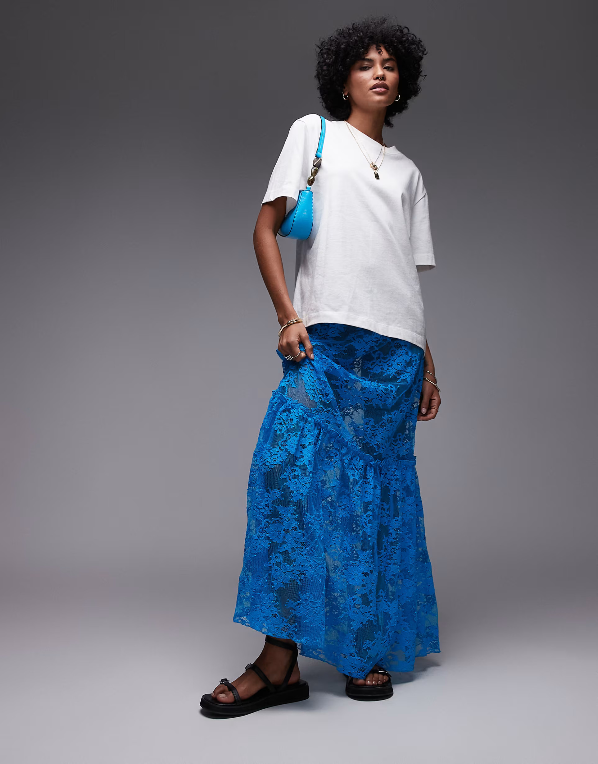 Topshop sheer lace maxi in teal | ASOS | ASOS (Global)