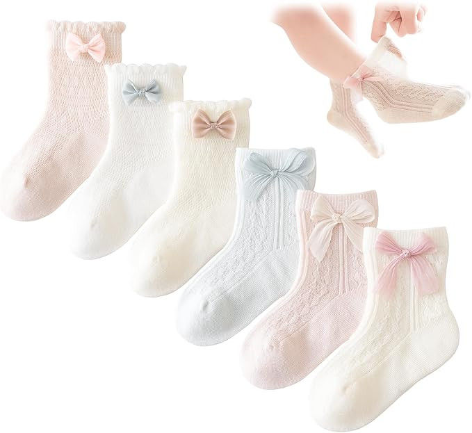 Baby Girls Socks with Bow 2nd-generation Breathable Mesh Newborn Cotton Cute Princess Socks for T... | Amazon (US)