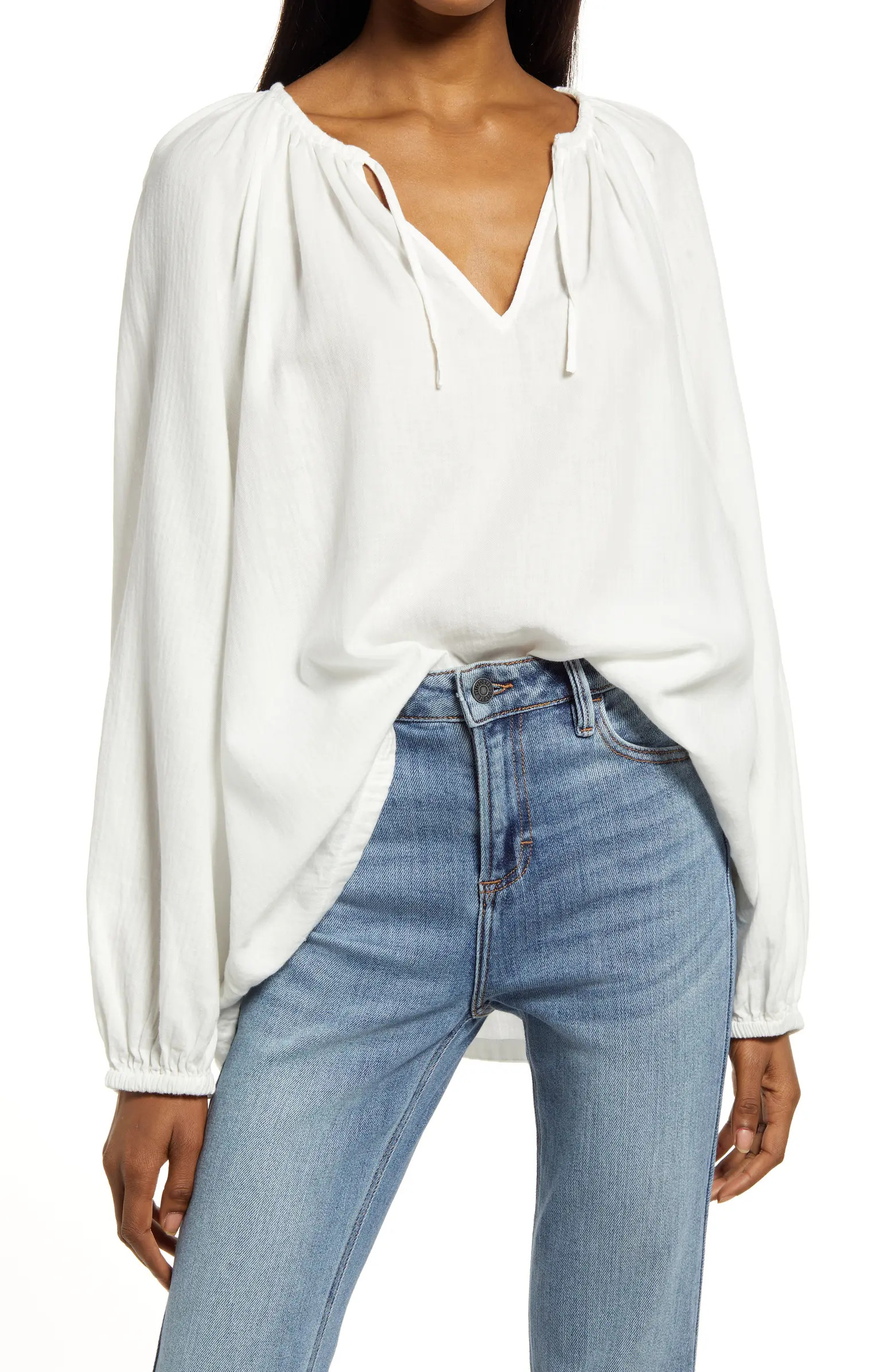 Texture Stripe Puff Sleeve Tunic | Nordstrom