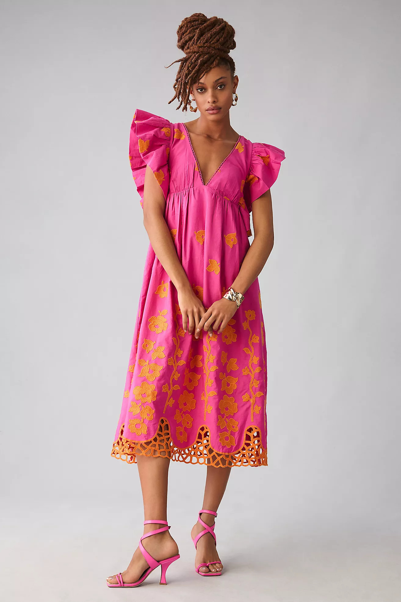 By Anthropologie V-Neck Ruffle-Sleeve Babydoll Dress | Anthropologie (US)