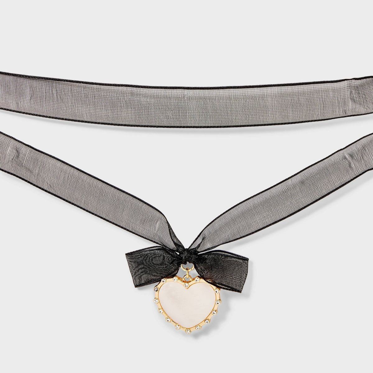 Bow Ribbon Heart Charm Choker Necklace - Wild Fable™ Black/Gold | Target