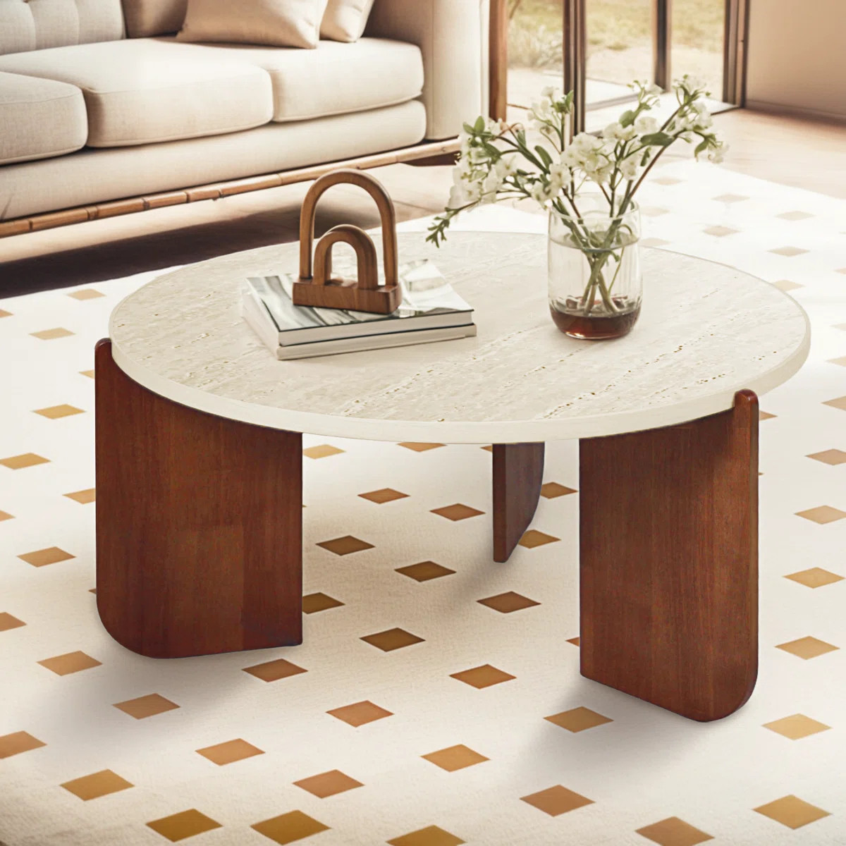 Elegant Round Travertine Texture Coffee Table – 30” Stone Coffee Table, Modern Design, Durabl... | Wayfair North America