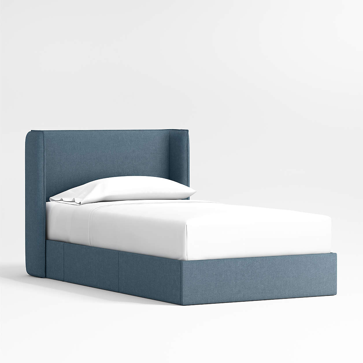 Noa Shelter Denim Blue Upholstered Kids Twin Storage Bed + Reviews | Crate & Kids | Crate & Barrel