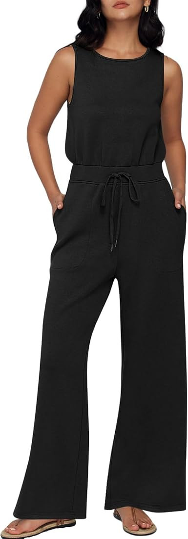 AUTOMET Womens Jumpsuits Fall Outfits 2023 New Casual Fashion Clothes Sleeveless Wide Leg Long Pa... | Amazon (US)